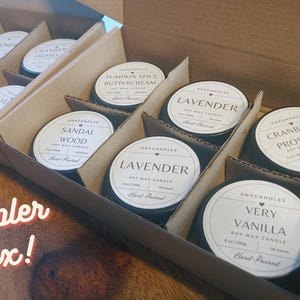 Soy Candle Sampler Set of 6 | 2 oz Hand-Poured Mini Black Tins | Choose Your 6 Scents | Gift for Her | Natural Soy Wax Sampler