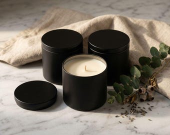 Bulk Candles Wholesale | 8 oz Black Tin Soy Candle | Hand-Poured No Label | Natural Wax | Choose Your Scent and Quantity