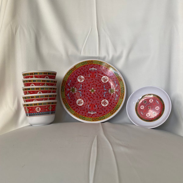 Set of Melamine Chinese Bowls and Plates