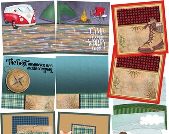 Camping Memories - Digital Scrapbook - EZ Background Page Bundle - Canva