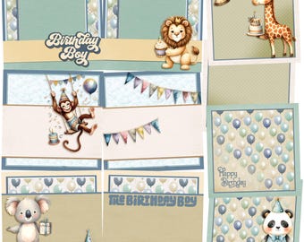 Birthday Boy Animals - EZ Background Page Bundle - Digital Scrapbooking Canva