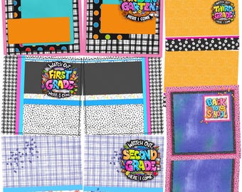 Back to School Girl Collection 1 - EZ Background Page Bundle - Digital Scrapbooking Canva