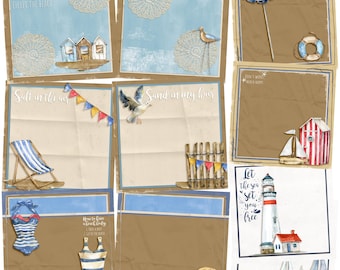 Beach Days - EZ Background Page Digital Scrapbook Bundle - Canva