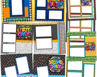 Back to School Boy Collection 1 - EZ Digital Quick Page Bundle - Digital Scrapbooking - Canva