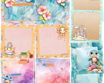 Summer Happiness - EZ Background Page Bundle - Digital Scrapbooking Canva