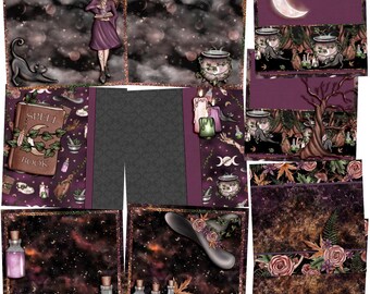 Woodland Witch - Digital Scrapbook - EZ Background Page Bundle - Canva - Halloween