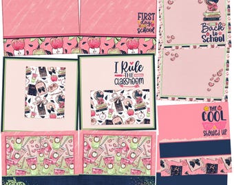 Pink Apple School - Digital Scrapbooking - EZ Background Page Bundle - Digital Scrapbooking Canva