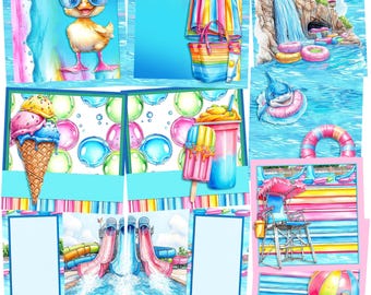 Waterpark - EZ Background Page Digital Scrapbook Bundle - Canva