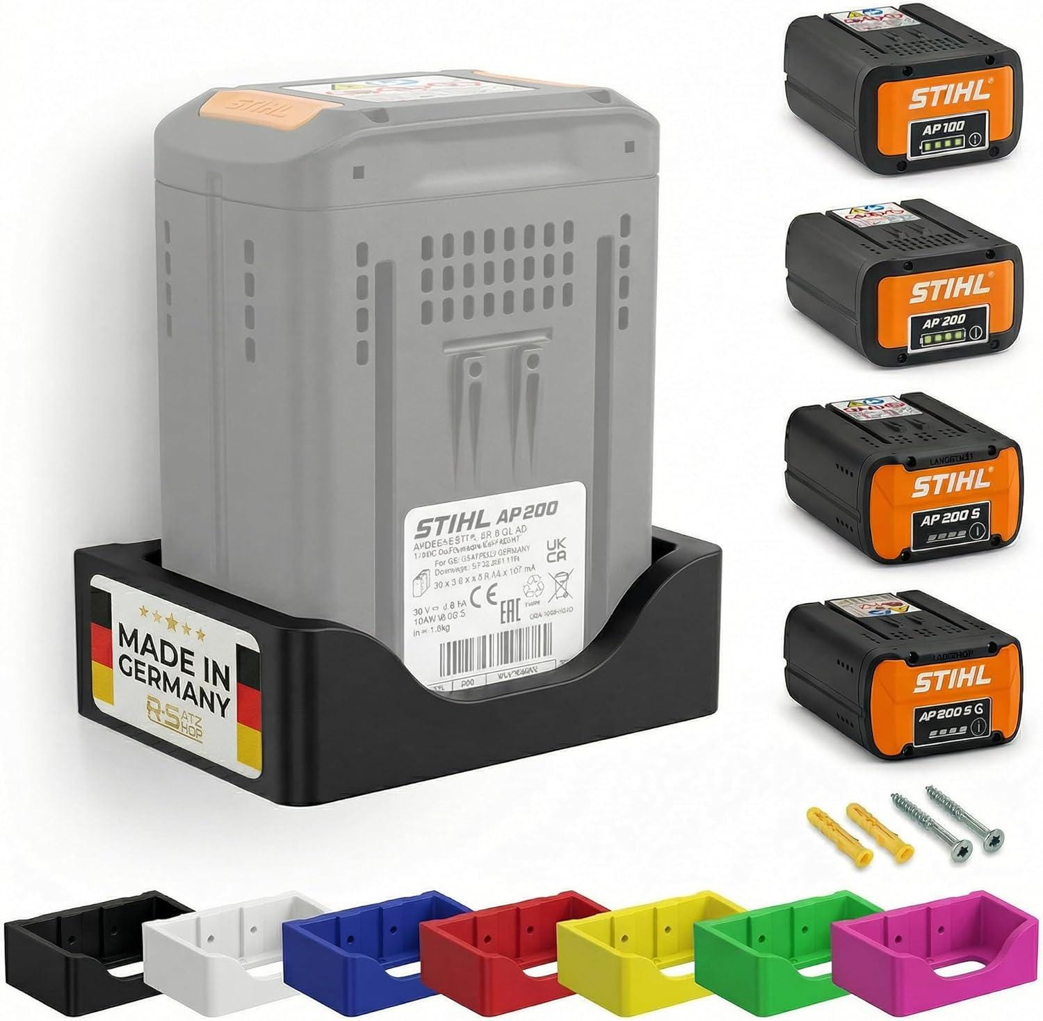 Support mural compatible avec le porte-batterie STIHL AP 100, 200, 300 et 500 - Boutique R-Set