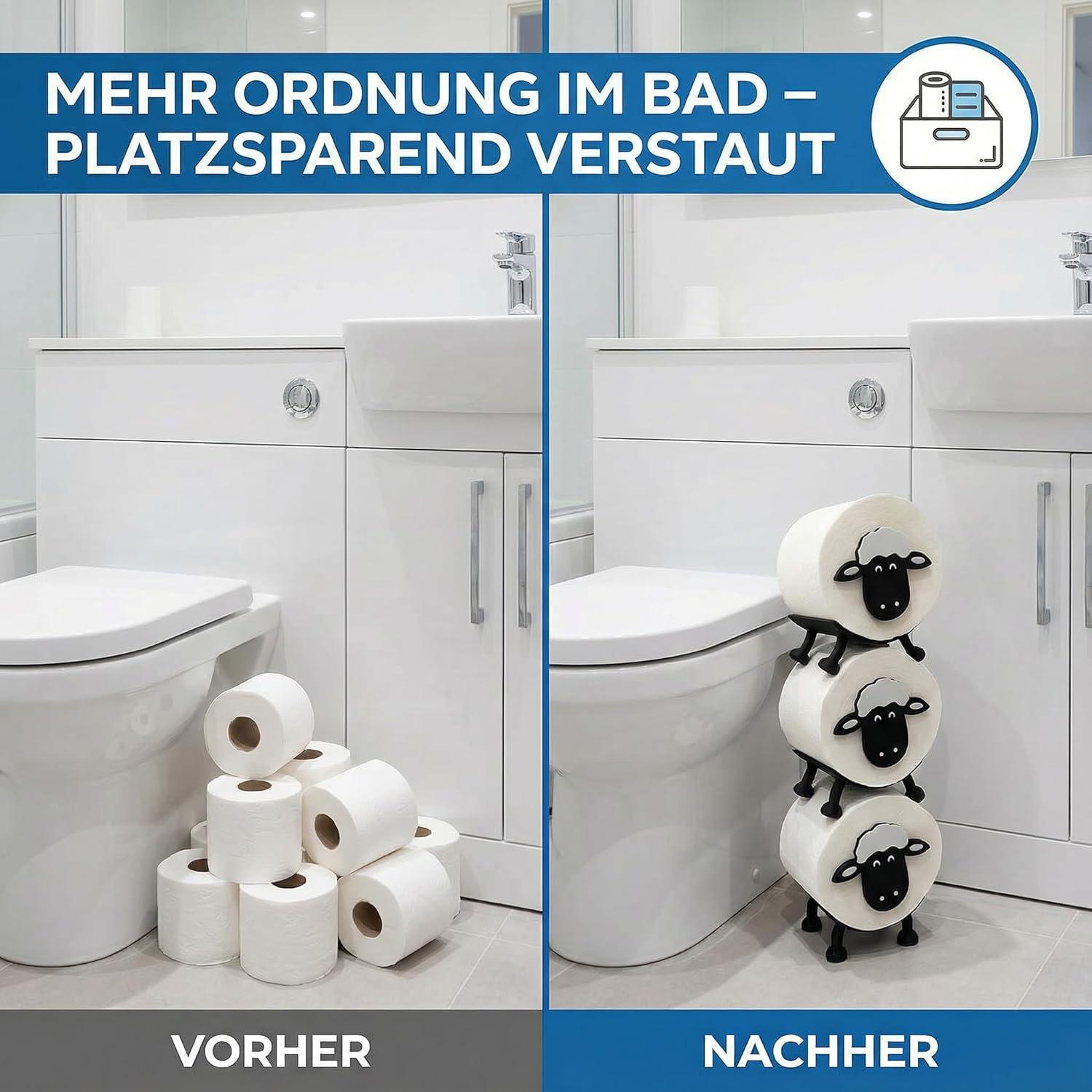 Set Di 4 Porta Carta Igienica A Forma Di Pecora - Divertente Portarotolo In PVC Nero - Decorazione Bagno Originale