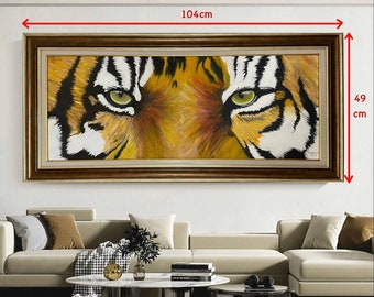 Handmade and Framed Tiger Figure Painting With Oil Paints for Your Empty Walls in the Rooms of Your Home