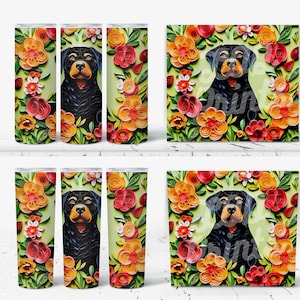 Einzigartige Quilled Rottweiler Tumbler Wrap: Verschönern Sie Ihr Trinkgeschirr mit diesem 3D-Design - PNG-Datei für 20 oz Becher
