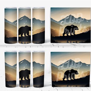 Graceful Bear & Mountains Tumbler Wrap - Image de sublimation téléchargeable Premium