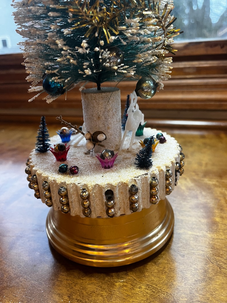 Rare Vintage Bottle Brush Christmas Tree Music Box Etsy