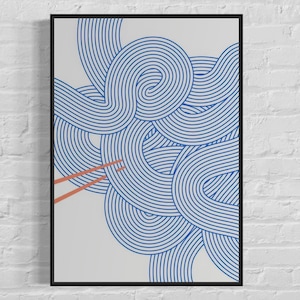 Japanese blue noodle print,Modern Asian kitchen decor, Fun art style for wall art aesthetics,Minimalist vintage food poster,Gift food lovers