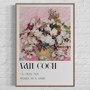 Póster de Vincent Van Gogh, rosas en un jarrón, decoración de pared impresionista, flores rosas, póster botánico, arte de exposición modernista vintage
