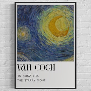 Impresión de Van Gogh de la noche estrellada, póster de estrellas, cielo nocturno, paisaje azul, pintura al óleo, decoración del hogar francesa, regalo como arte de pared modernista vintage