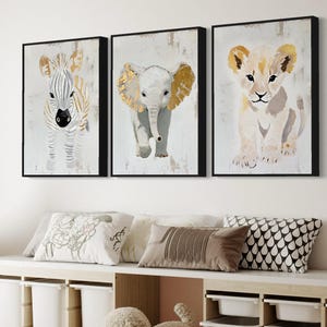 Safari Nursery Poster Set, Lion, Elephant, Giraffe Art