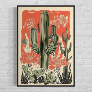 Mexikanische Wüste Poster, Kaktus Blumendruck, Wanddekoration, Vintage Country Floral, moderne westliche Wüste, minimalistische Wandkunst Boho Desert Vibes