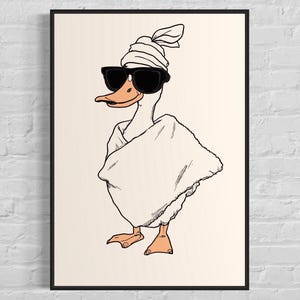Funny Duck Poster with Sunglasses, Retro Vintage Wall Art for Bathroom & Bedroom, Humorous Gift for Duck Lovers y Modern Home Decoration