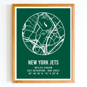 Impression moderne de la carte Metlife des Jets de New York | Carte du stade de la NFL | Cadeau NFL | Cadeau pour fan de football | PDF téléchargeable instantanément