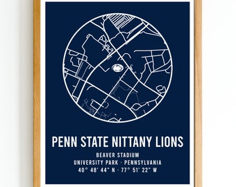 Modern Penn State Nittany Lions Beaver Stadium Print |  College Football Stadium Map | Gift for Football Fan | Instant Downloadable PDF