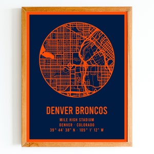 Modern Denver Broncos Mile High Stadium Map Print | NFL Stadium Map | NFL Gift | Gift for Football Fan | Instant Downloadable PDF