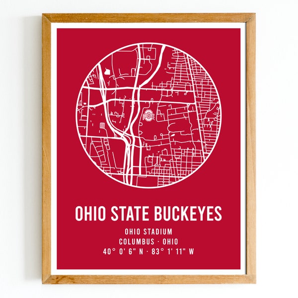 Modern Ohio State Buckeyes Stadium Map Print |  College Football Stadium Map | Gift for Football Fan | Instant Downloadable PDF