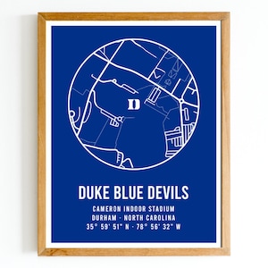 Moderne Duke Blue Devils Cameron Indoor Stadium Karte Print | Duke Karte | Duke Basketball Geschenk | Geschenk für Basketball Fan | Sofort Download