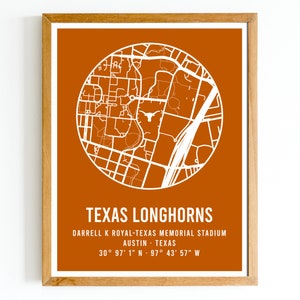 Modern University of Texas at Austin Longhorns Darrell K Royal-Texas Memorial Stadium Map Print |  College Football Stadium Map |