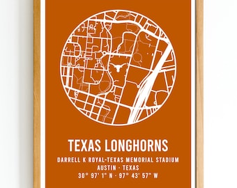 Modern University of Texas at Austin Longhorns Darrell K Royal-Texas Memorial Stadium Map Print |  College Football Stadium Map |
