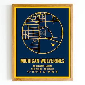 Modern University of Michigan Wolverines Michigan Stadium Map Print |  College Football Stadium Map | Gift for Football Fan|