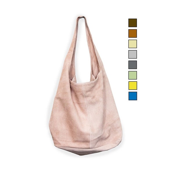 MADE IN ITALY Suede Leather Hobo Bag | 9 Colors Available | Zippered Slouchy Tote