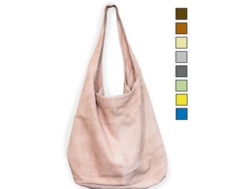 MADE IN ITALY Suede Leather Hobo Bag | 9 Colors Available | Zippered Slouchy Tote