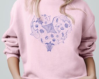 Blue Sea Life Heart Sweatshirt Unisex
