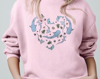 Sea Life Heart Sweatshirt Unisex - Multi