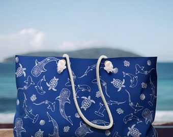 Weekender Bag - White/Blue Sea Life