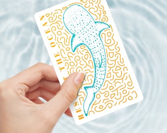 Whale Shark Sticker Rectangle - Yellow/Teal