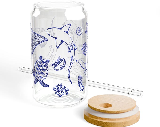 Featured listing image: Sea Life Glass Can Sipper - Blue or White