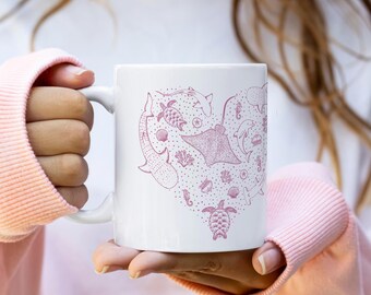 Pink Sea Life Heart Mug