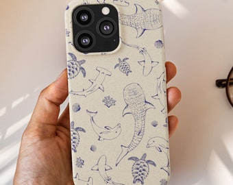 Biodegradable Phone Case - Sea Life - Blue/Tan
