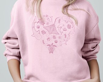 Pink Sea Life Heart Sweatshirt Unisex