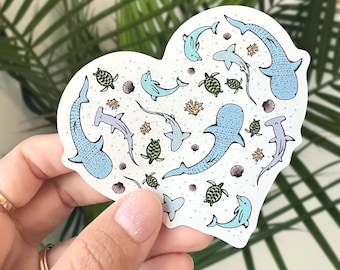 Sea Life Heart Sticker - Multi