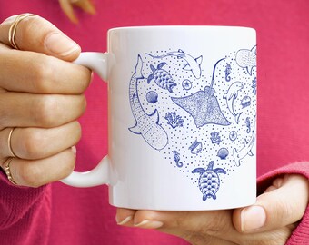 Blue Sea Life Heart Mug