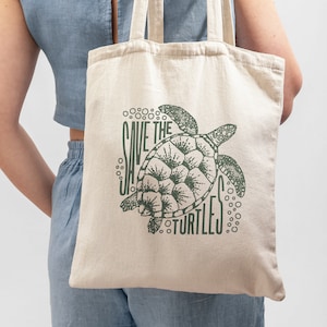 Save the Turtles Cotton Canvas Tote Bag | Save the Sea Turtles | Beach Tote | Beach Bag | Turtle Lover