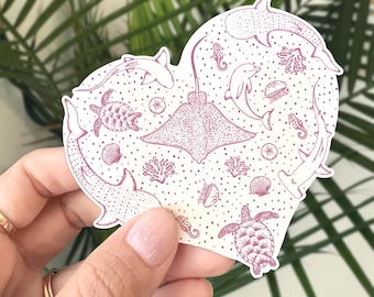 Sea Life Heart Sticker - Pink