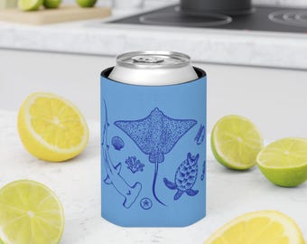 Sea Life Can Cooler - Light Blue - Slim/Regular