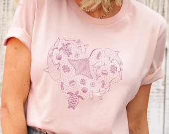 Sea Life Heart T-shirt Unisex - Pink
