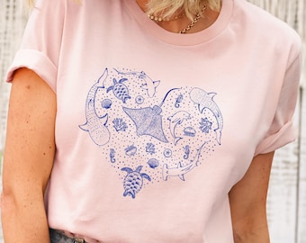 Sea Life Heart T-shirt - Blue