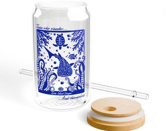 Sea Life Scene Glass Can Sipper